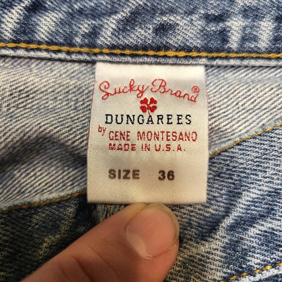 Lucky Brand Dungarees Jeans Mens 36x30 Light Wash Made in USA Distressed Ripped - Picture 5 of 10